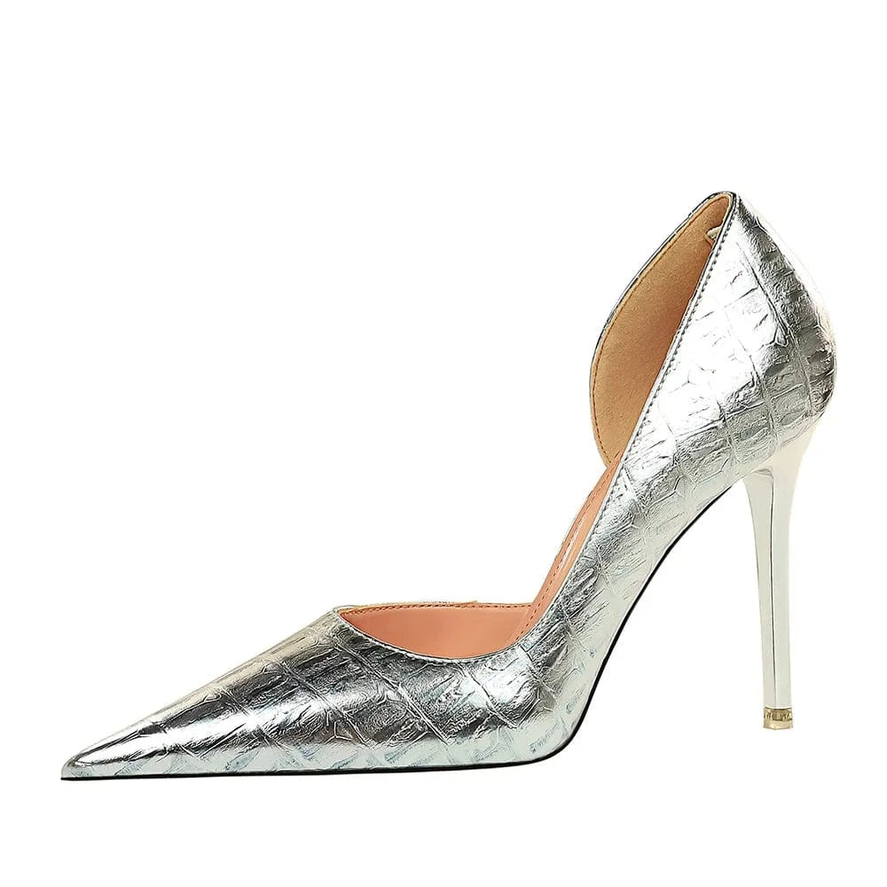 Gold Crocodile Effect Women Sparkly Stiletto Pumps Ladies Sexy Embossed Party Dress Shoes 11cm High Heels Spring Sexy Nightclub