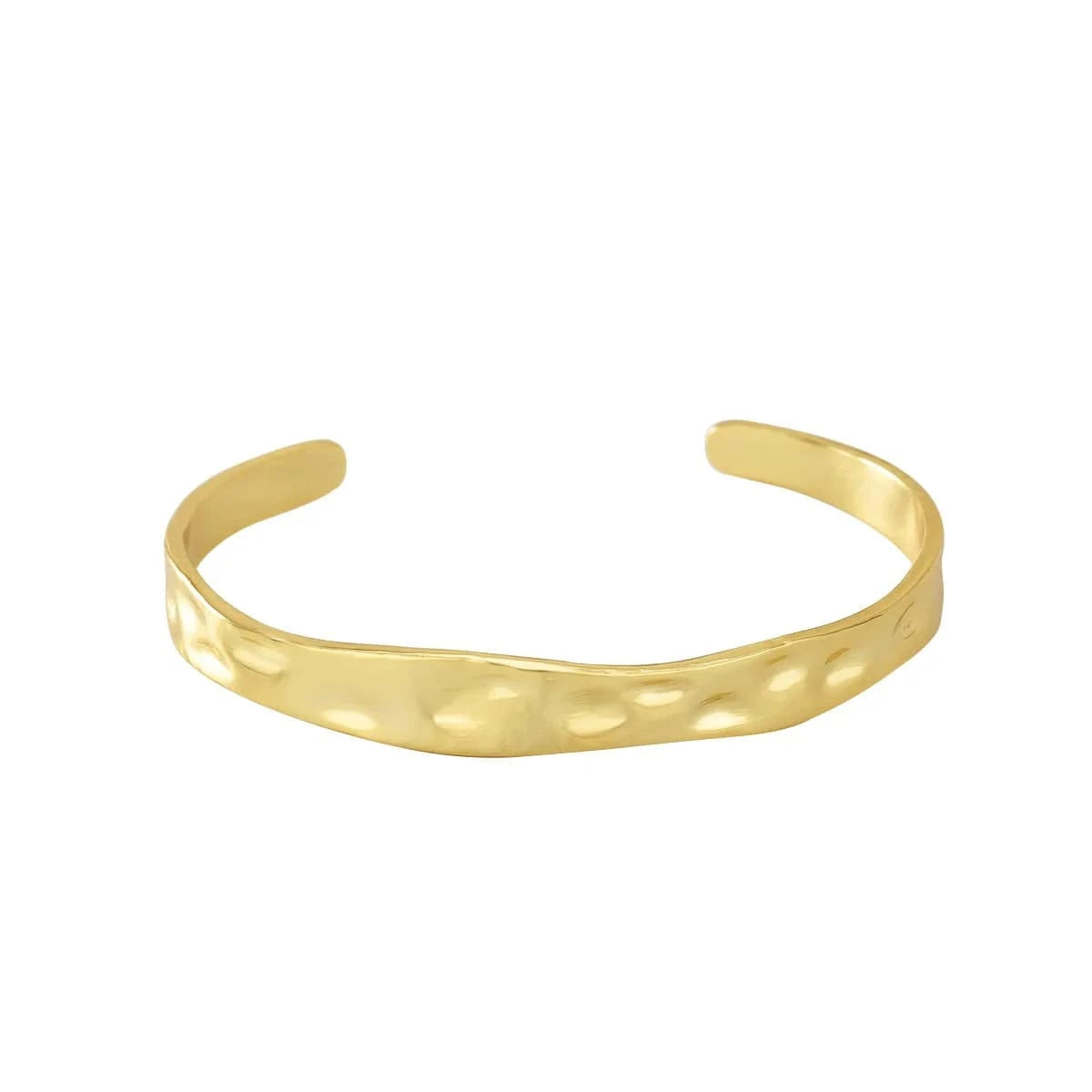 Gold-CYB0067 2024 Fashion Embossed Bracelet Women C Shape Hammered Pattern Brass 18K Gold Plated Bracelet Vintage Jewelry