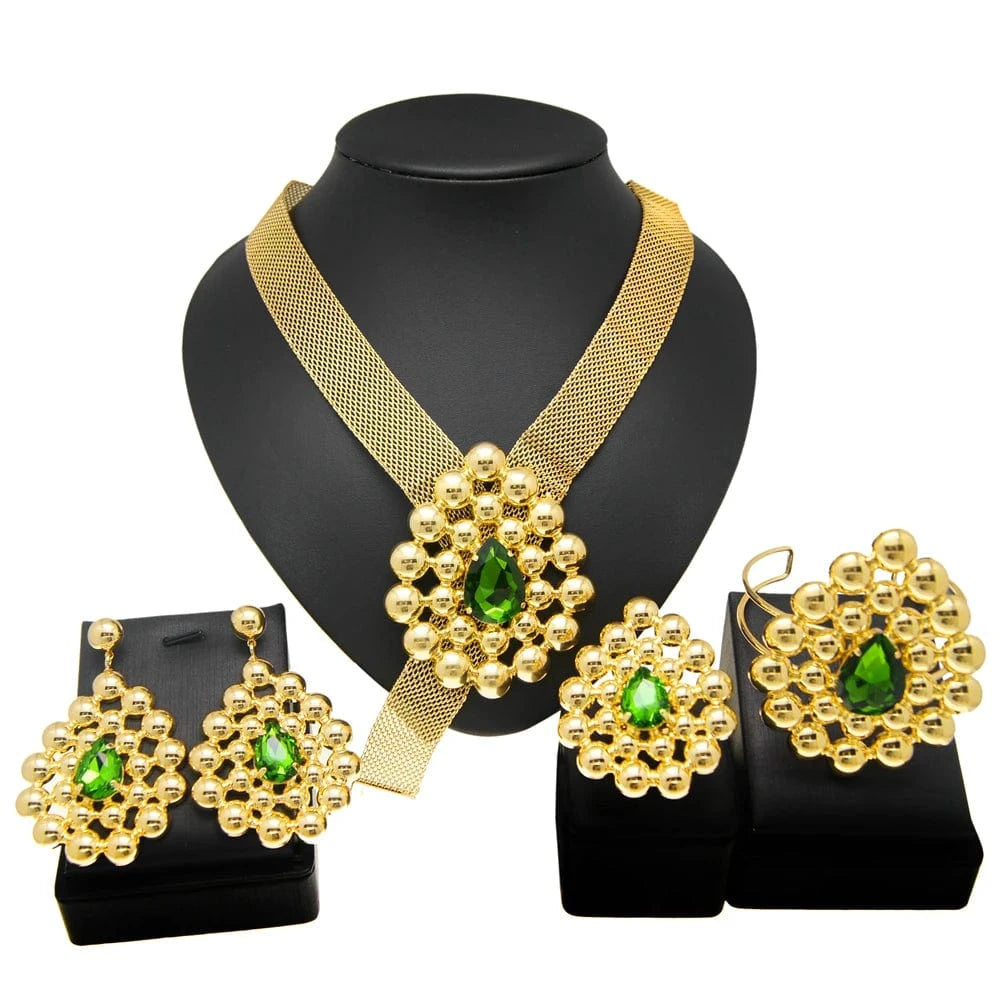 Gold Design Green Red Jewelry Set / Adjustable / Green Zhuerrui Brazilian Gold Design Green Red Jewelry Set High Quality Bridal Wholesale Handmade Wide Necklace Jewelry Sets H20012