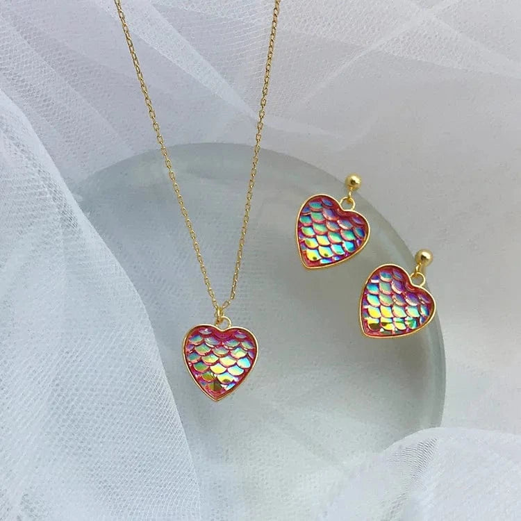 Gold Design Love Heart Shape Necklace Female Clavicle Chain Niche Personality Peach Color Fish Scale Pendant S925 Sterling Silver