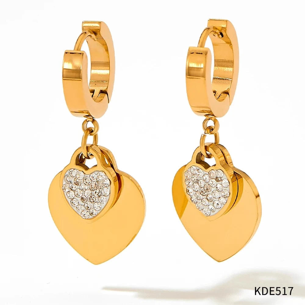Gold Earring 18k Stainless Steel Gold Plated Jewelry OT Buckle Heart Zircon Pendant Necklace Bracelet Earrings Jewelry Set
