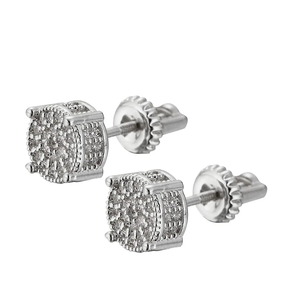 Gold Fashion Fine Jewelry Hip Hop Two Tone Screw Back Micro Pave Cubic Zircon Round Stud Earring Gift for Men and Women