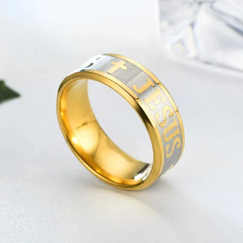 Gold Golden Plated 316L Stainless Steel Finger Ring For Man Women Jesus Cross Rings Fashion Religious Jewelry Gift