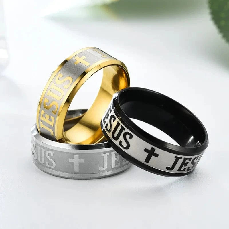 Gold Golden Plated 316L Stainless Steel Finger Ring For Man Women Jesus Cross Rings Fashion Religious Jewelry Gift