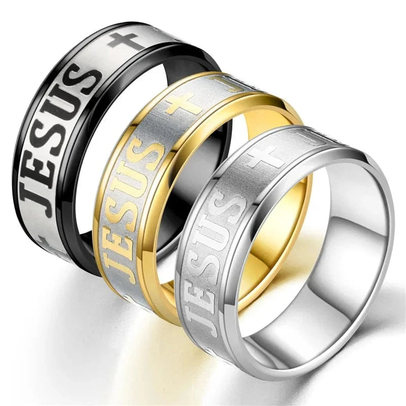 Gold Golden Plated 316L Stainless Steel Finger Ring For Man Women Jesus Cross Rings Fashion Religious Jewelry Gift
