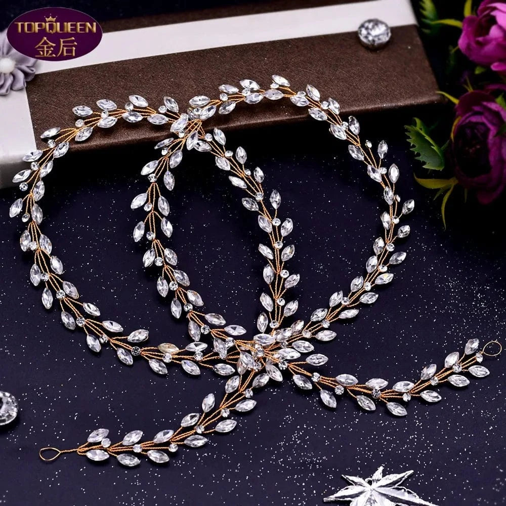 gold headdress S4351F Braided hair long hair with rhinestone bar style wedding party accessories hair crown bridal tiara