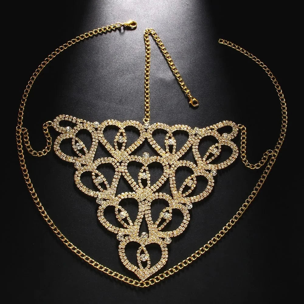 Gold Heart Hair Chain Indian Bridal Forehead Accessories Handmade Hat Rhinestone Headband Jewelry