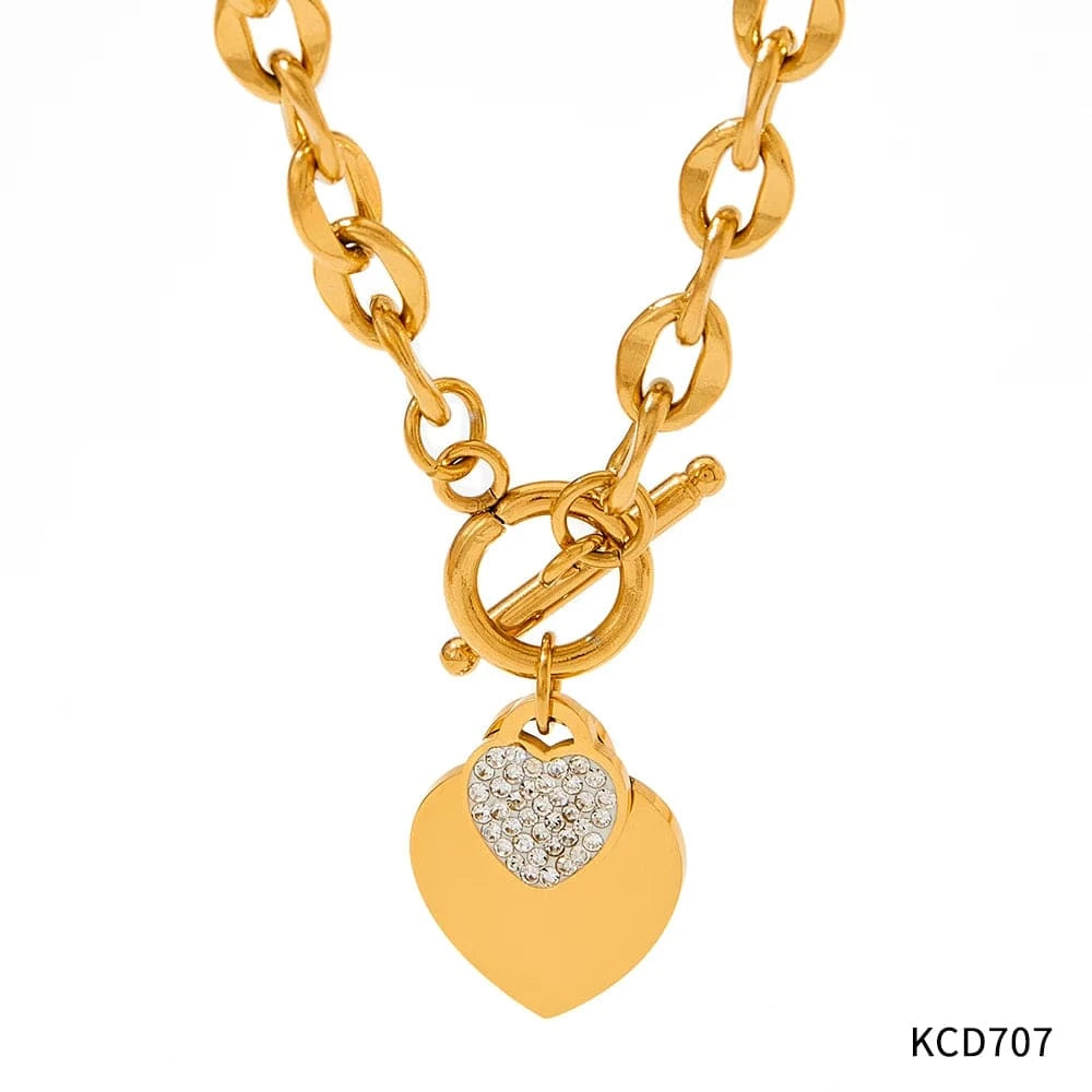 Gold Necklace 18k Stainless Steel Gold Plated Jewelry OT Buckle Heart Zircon Pendant Necklace Bracelet Earrings Jewelry Set