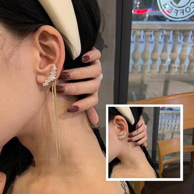 Gold New temperament long crystal zircon tassel earrings female super fairy net celebrity earrings