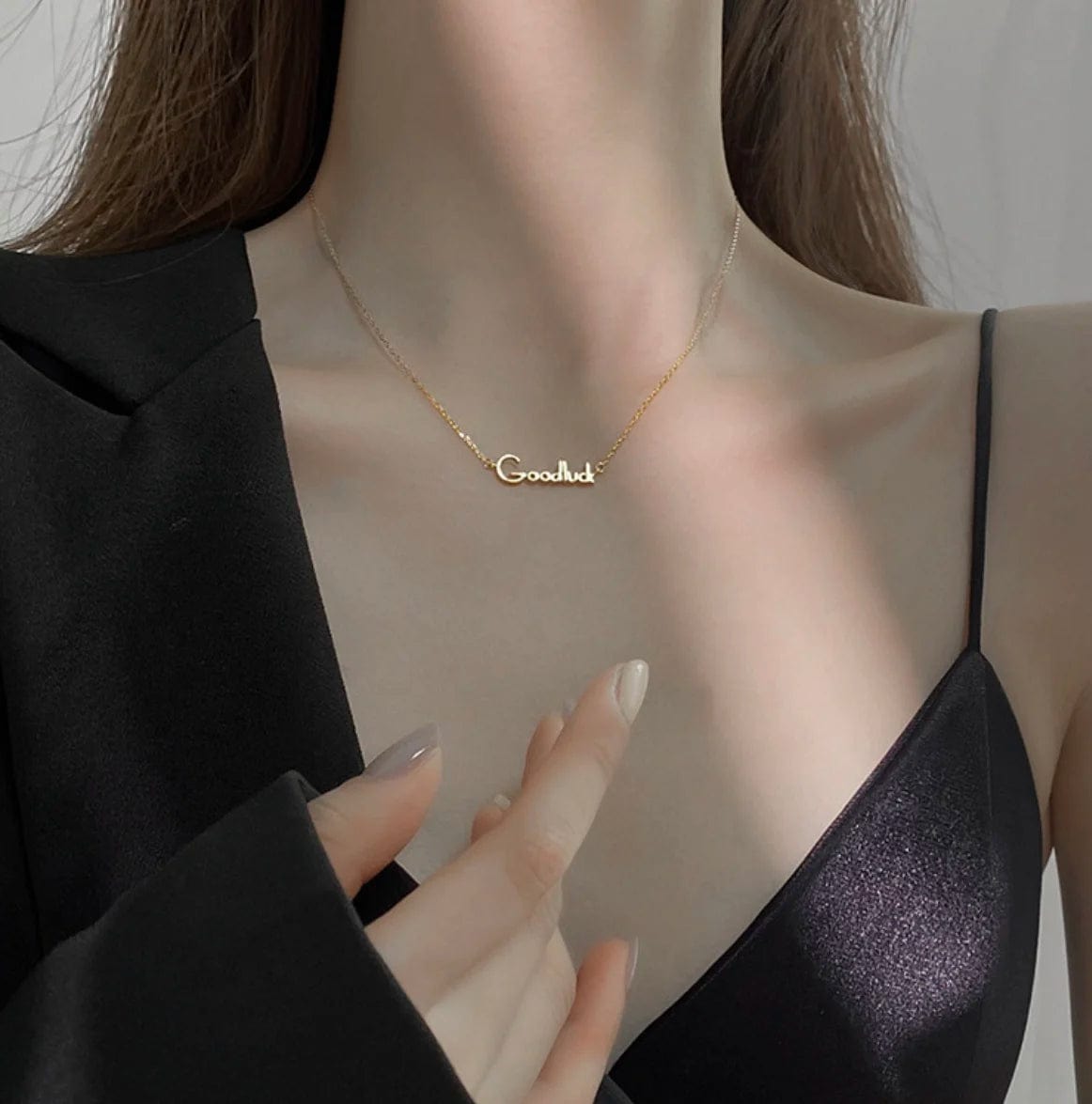 Gold NINE'S Trendy Good Luck Name Necklace Personalized 18K Real Gold Necklace Jewelry Solid Gold 18K Custom Name Necklace Wholesale