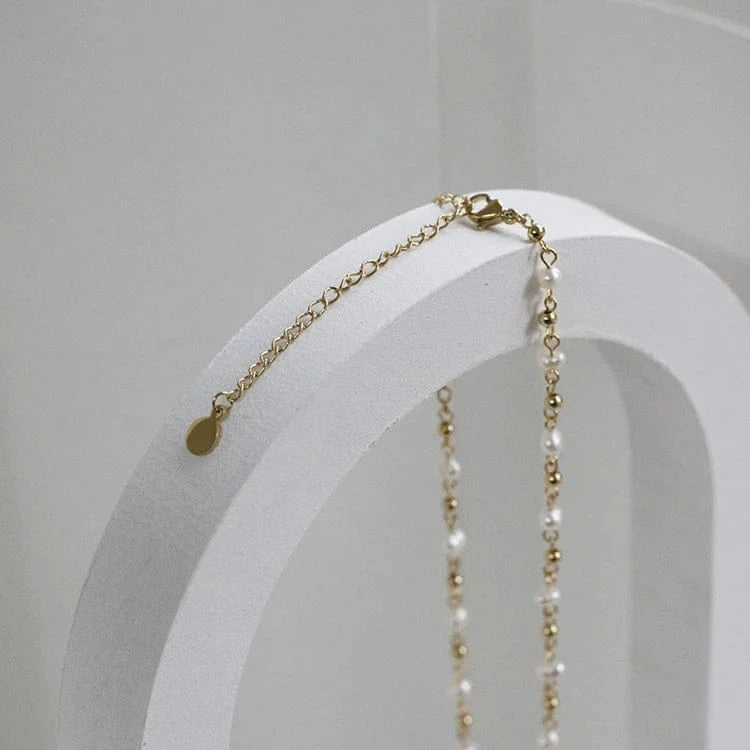 Gold Paperclip Chain Choker Satellite hawaiian Saltwater Cultured pearl chain necklace stainless steel Dainty Jewelry Women 16''