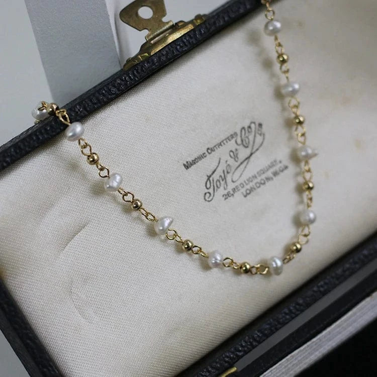 Gold Paperclip Chain Choker Satellite hawaiian Saltwater Cultured pearl chain necklace stainless steel Dainty Jewelry Women 16''