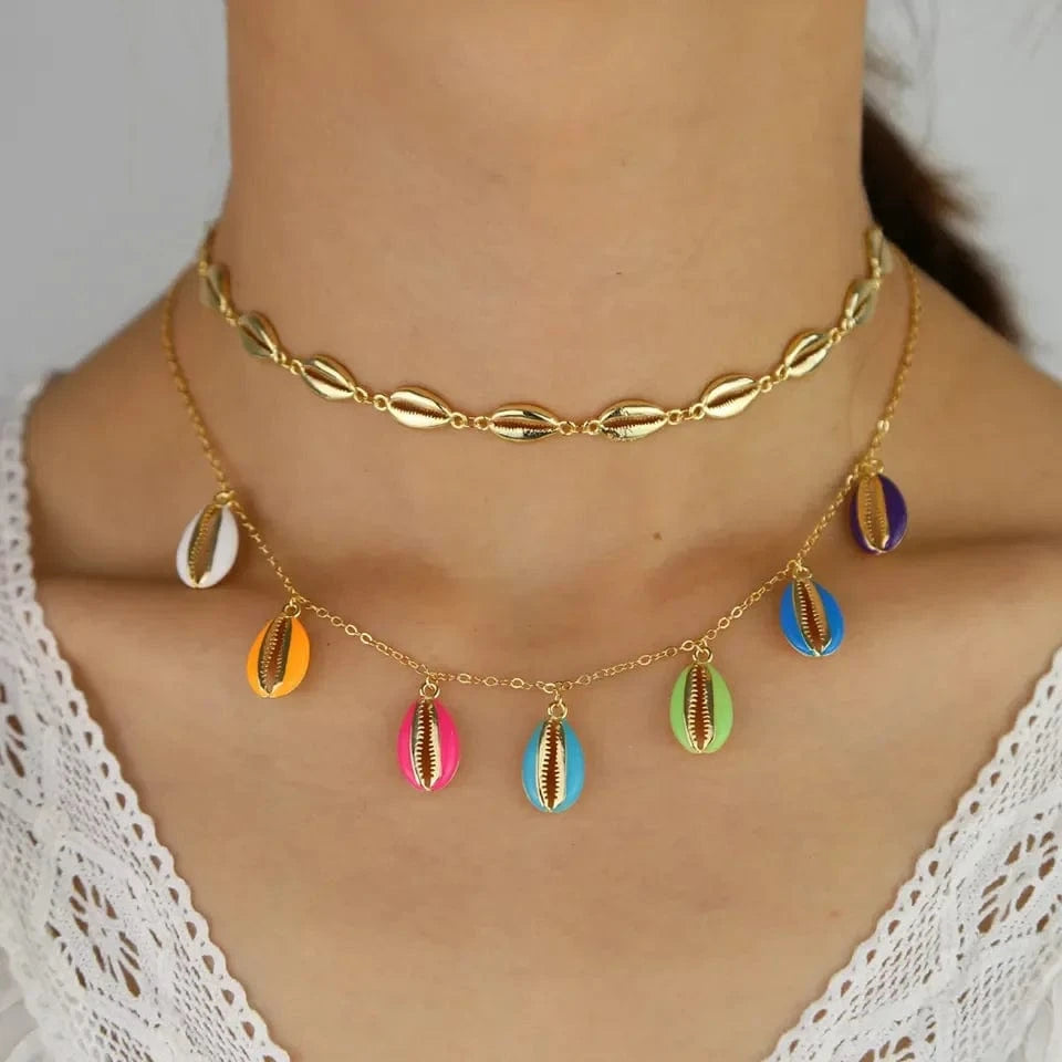 Gold Plated Fashion Women Jewelry 5A CZ Colorful Enamel 2023 Summer Beach Hot Sea Shell Necklace