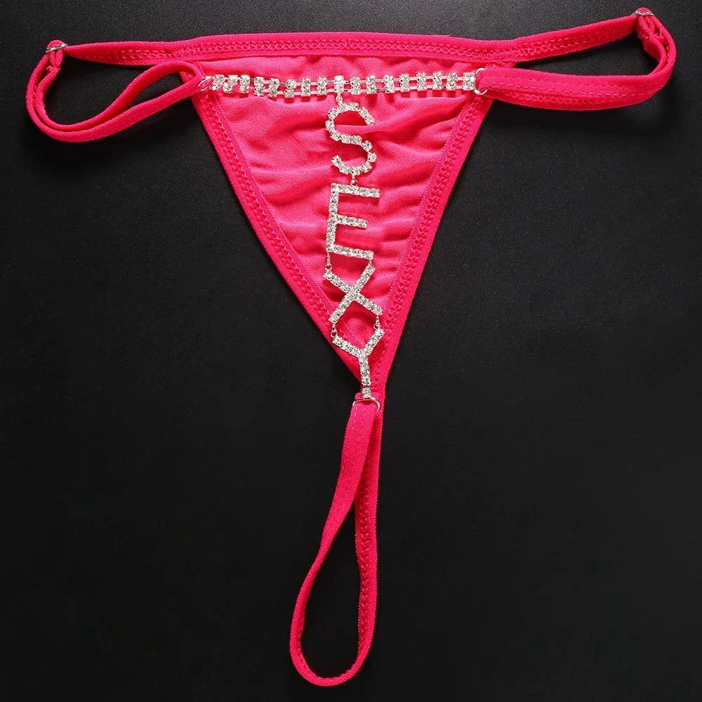 Gold Plated / Rose Pink Sexy Women Beach Bikini Thong Underwear Fashion Crystal Letter SEXY Panties Body Jewelry 2022