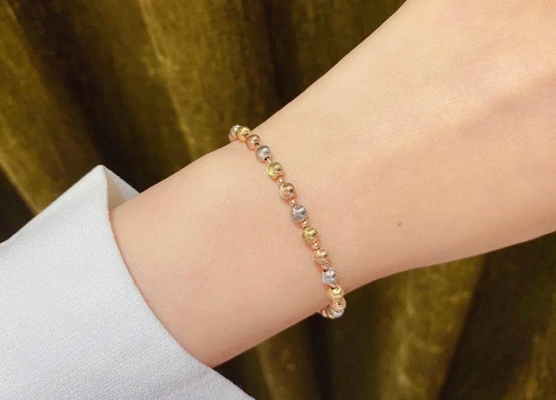 Gold Real Gold 18K Bracelets Design Lovely Delicate 18k Pure Solid Gold Sparkling Colored Bead Ball Chain Bracelet Gold Jewelry