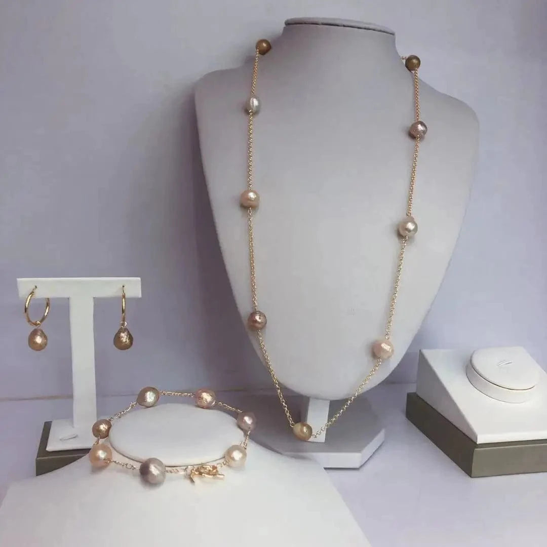 Gold Real Oyster Fresh Water Necklace Bracelet Earrings Jewelries Pearl Set Jewelry Gold 2022 Natural Black Brass Flower 2 Sets NGTC