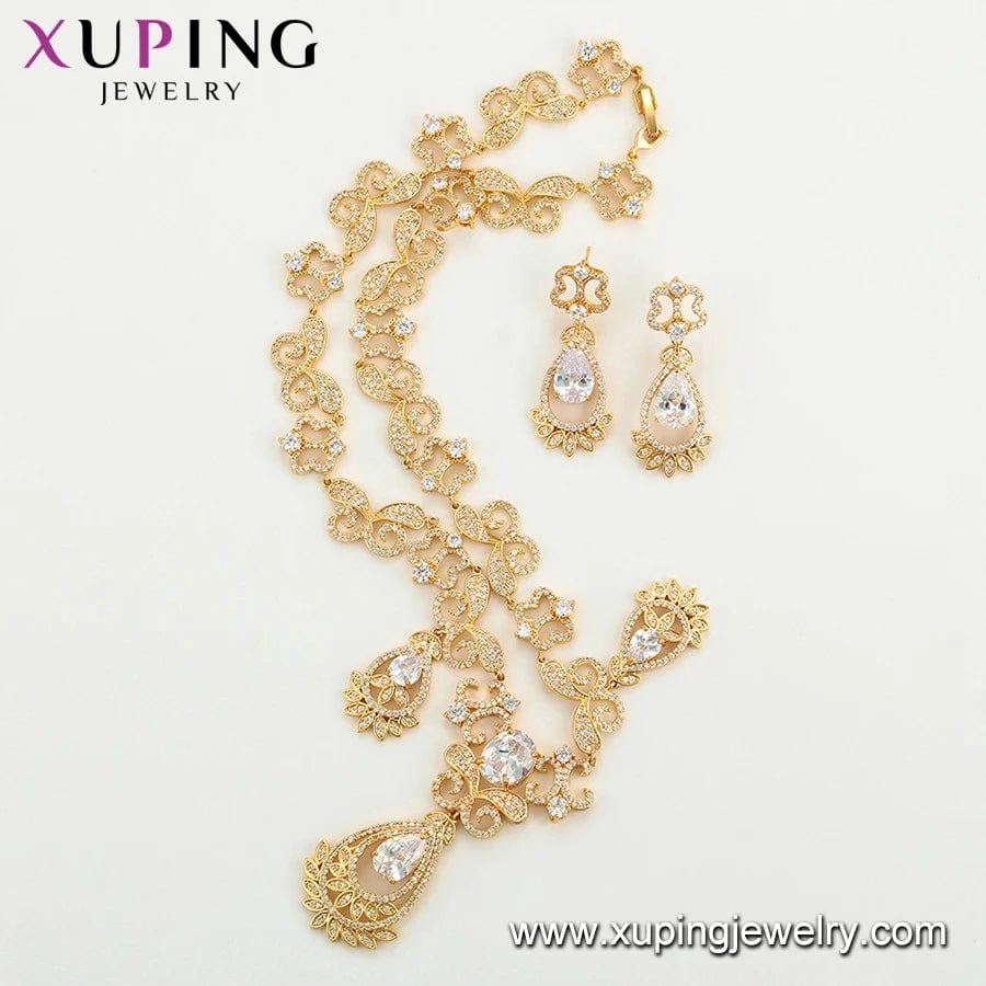 Gold set-134 xuping synthetic zircon copper alloy bridal luxury dubai 24k gold plated jewelry set
