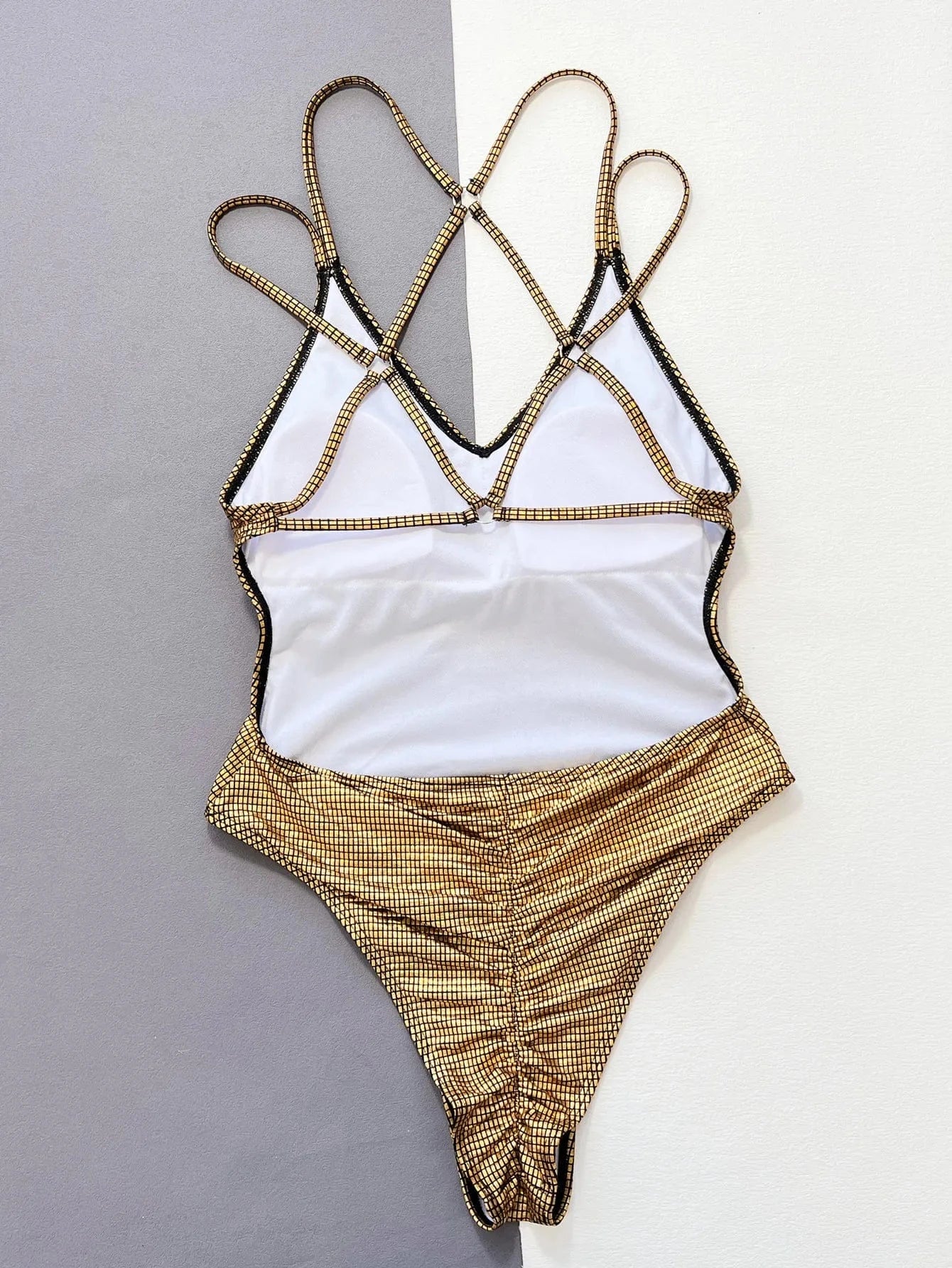 Gold Shiny sequin fabric high cut swimwear one pieces swimsuit 2024 sexy women multi bandage swim bathing suit