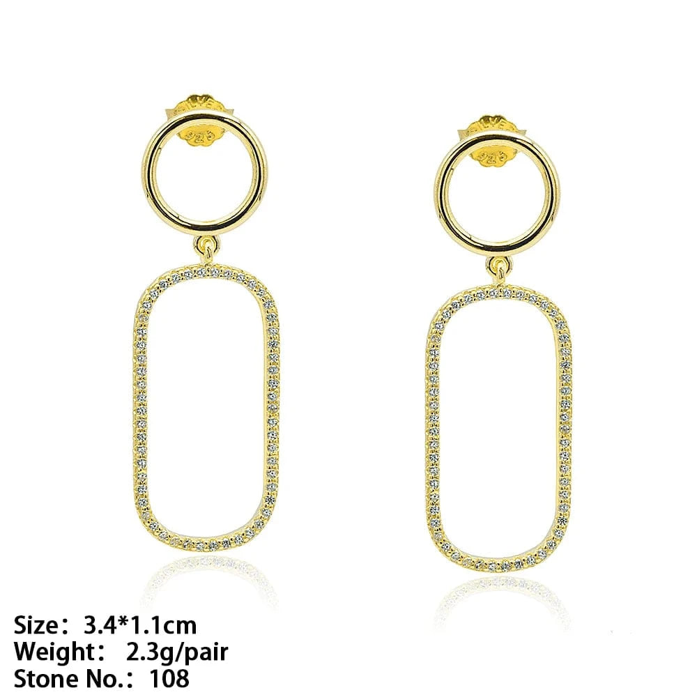 Gold simple statement chunky geometric dangle 18k gold plated new fashion circle shaped silver pendant earring with CZ