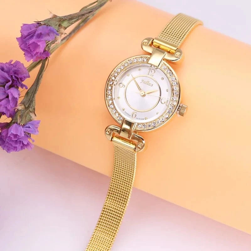Gold Small Julius Lady Women's Watch Retro Clock Japan Quartz Fashion Hour Dress Stainless Steel Bracelet Girl's Birthday Gift No Box
