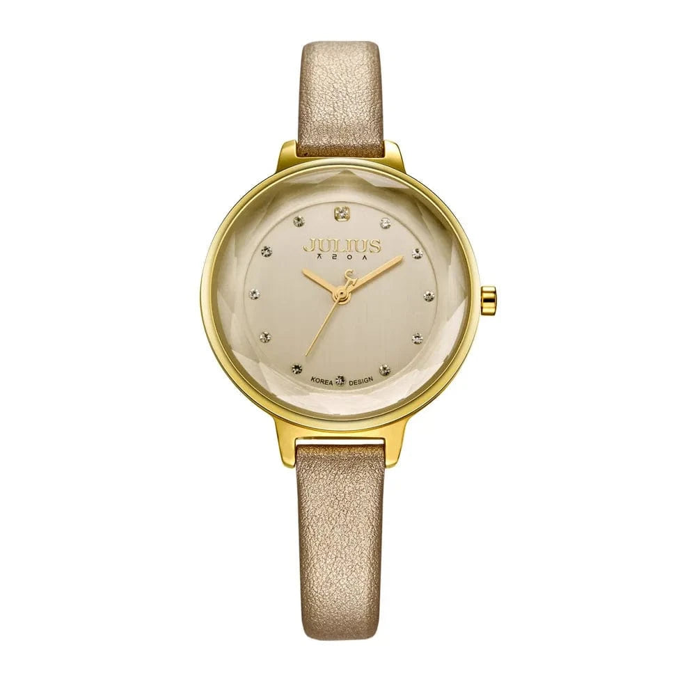 Gold Thin Lady Women's Watch Fine Fashion Luxury Style Hours Dress Bracelet Leather Classic Girl Birthday Gift Julius No Box