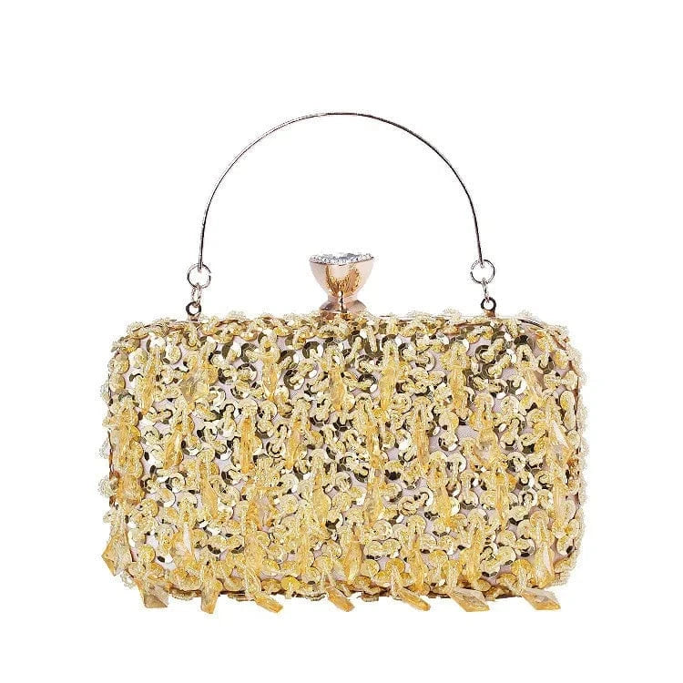 Golden good quality fashion unique design evening bag beaded sequin party bling luxury clutch purse for women