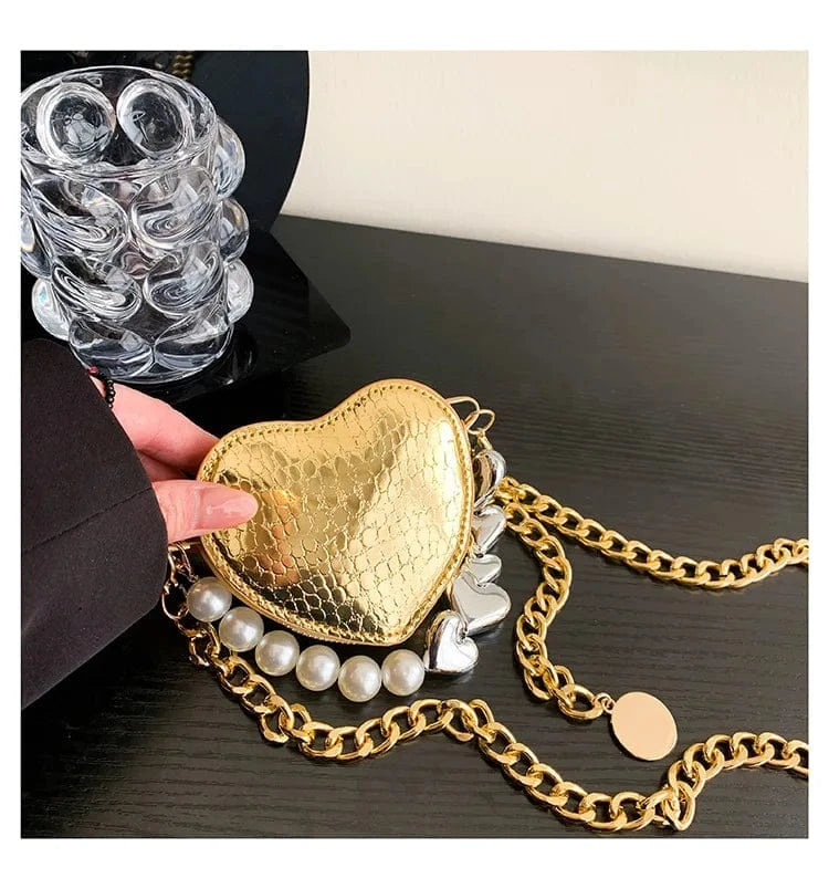Golden Ready to ship 2024 fashion boutique heart shape hot selling mini handbags womens bags