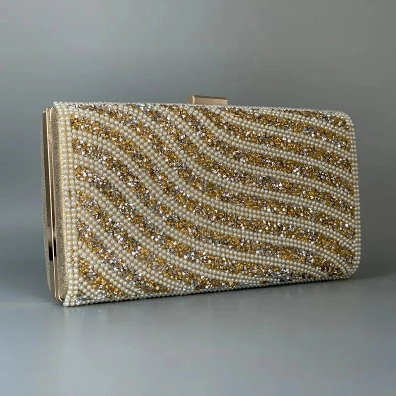 Golden unique party bling crystal clutch purse rhinestones pearl diamond evening bag luxury clutch purses for weddings