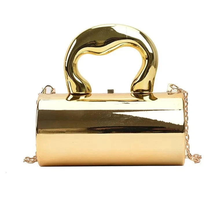 Golden Women's Handbag Bags For Women 2024 Party Clutches Fashion Cylinder Mini Evening Purse Crossbody Shoulder Bag Gold Box Clutch