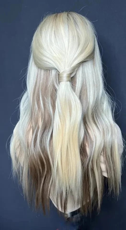Good Quality Highlight Blonde Color Natural Wave 13x6 Hd Human Hair Lace Front Wig Bluk Pre Plucked Peruvian Raw Human Hair Wigs