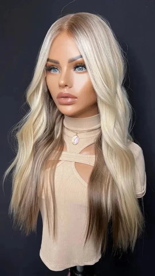 Good Quality Highlight Blonde Color Natural Wave 13x6 Hd Human Hair Lace Front Wig Bluk Pre Plucked Peruvian Raw Human Hair Wigs