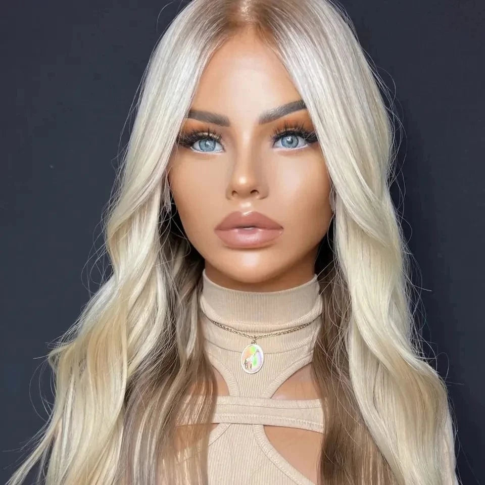 Good Quality Highlight Blonde Color Natural Wave 13x6 Hd Human Hair Lace Front Wig Bluk Pre Plucked Peruvian Raw Human Hair Wigs