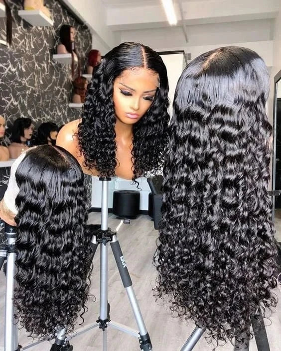 Good quality toupee vendor human hair toupee 1B# human hair lace wig for black women,deep wave hd full lace human hair wigs