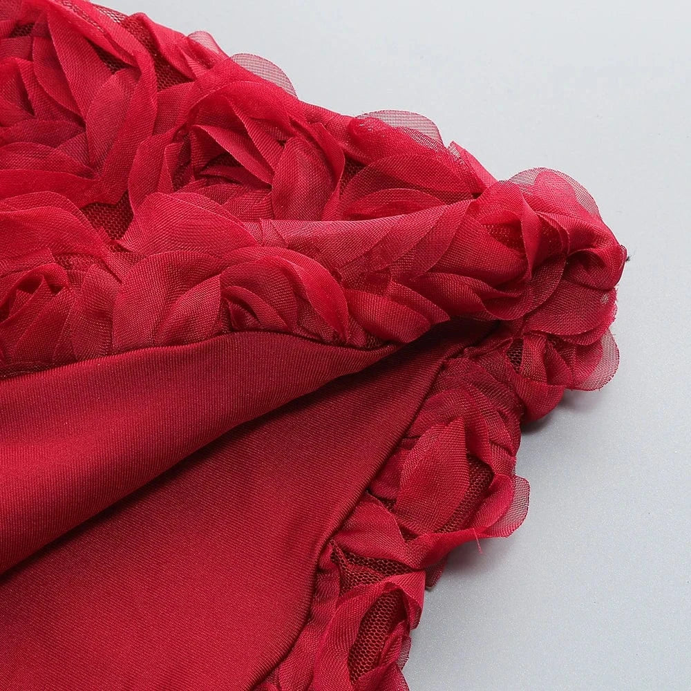 Gorgeous Burgundy Halter Mini Dress for Women 3D Rose Embellishment Flowing Chiffon Tail Sexy Elegance Temperament