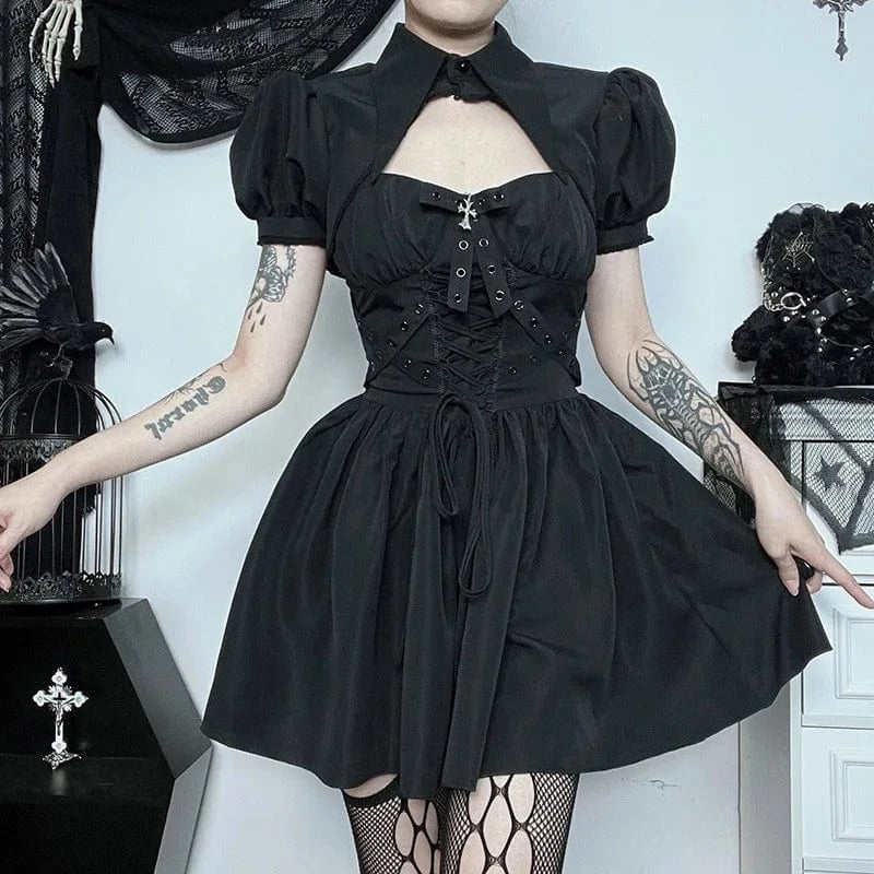 Gothic sexy Gothic dress retro Bubble A-line black lolita dress suede beautiful gothic high waist ladies club party dress