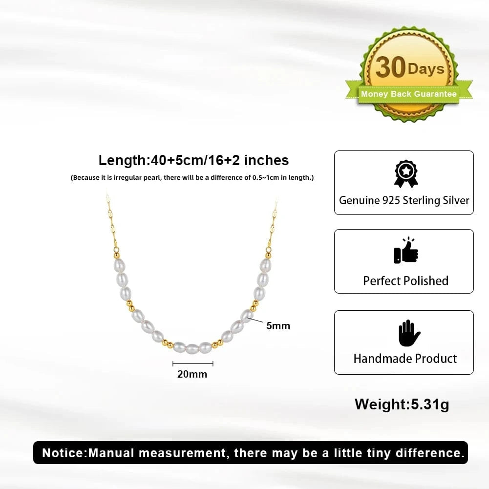 GPN67-14K GPN67 RINNTIN Pearl Necklace for Women Silver 14K Gold Plated Handmade Cultured Freshwater Tiny Pearls Chain Necklaces