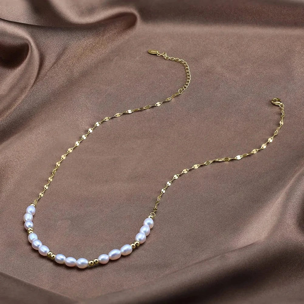 GPN67-14K GPN67 RINNTIN Pearl Necklace for Women Silver 14K Gold Plated Handmade Cultured Freshwater Tiny Pearls Chain Necklaces