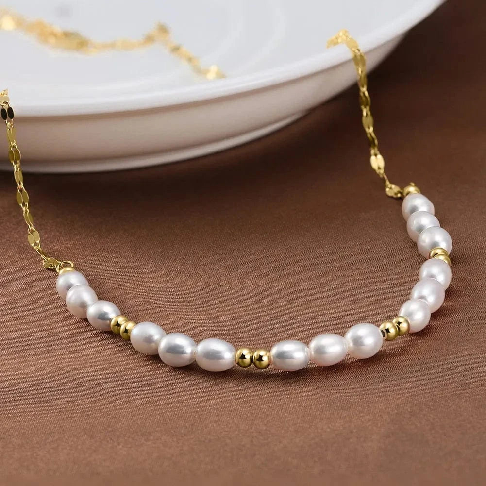 GPN67-14K GPN67 RINNTIN Pearl Necklace for Women Silver 14K Gold Plated Handmade Cultured Freshwater Tiny Pearls Chain Necklaces