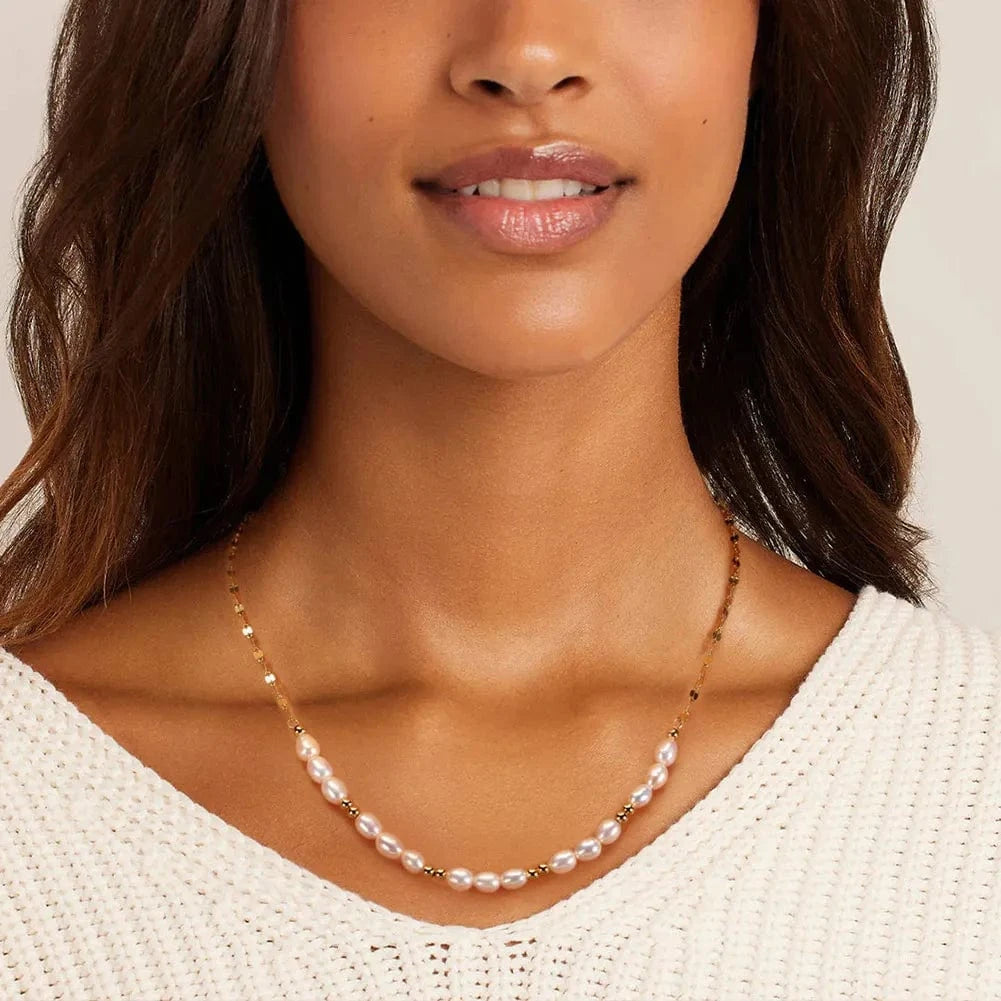 GPN67-14K GPN67 RINNTIN Pearl Necklace for Women Silver 14K Gold Plated Handmade Cultured Freshwater Tiny Pearls Chain Necklaces