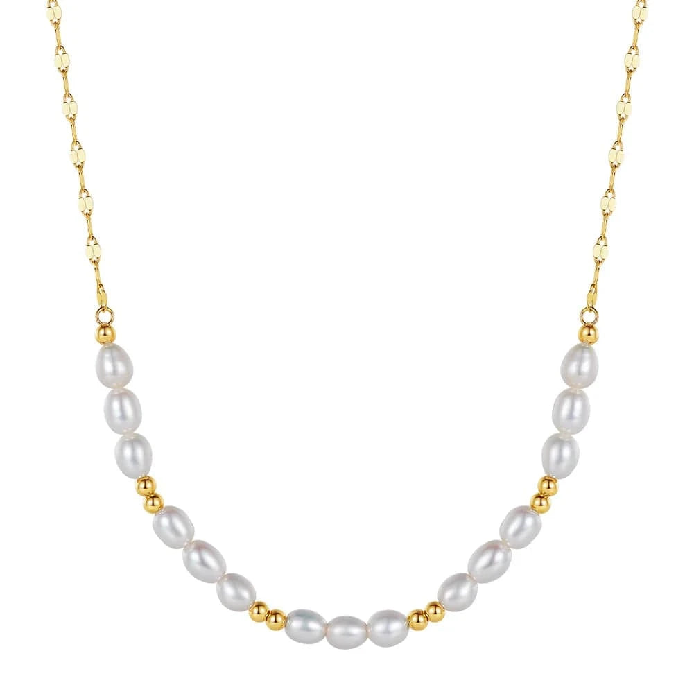 GPN67-14K GPN67 RINNTIN Pearl Necklace for Women Silver 14K Gold Plated Handmade Cultured Freshwater Tiny Pearls Chain Necklaces