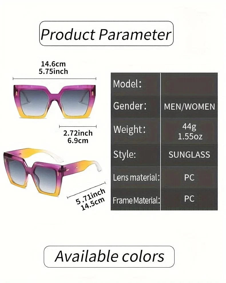 Gradient Fashion Sunglasses Large Square Rectangle Frame Anti-Reflective Lens Sport Eyewear Summer Beach Party Accessory