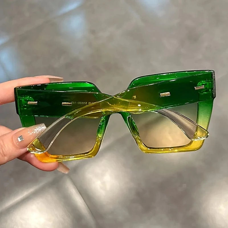 Gradient Fashion Sunglasses Large Square Rectangle Frame Anti-Reflective Lens Sport Eyewear Summer Beach Party Accessory