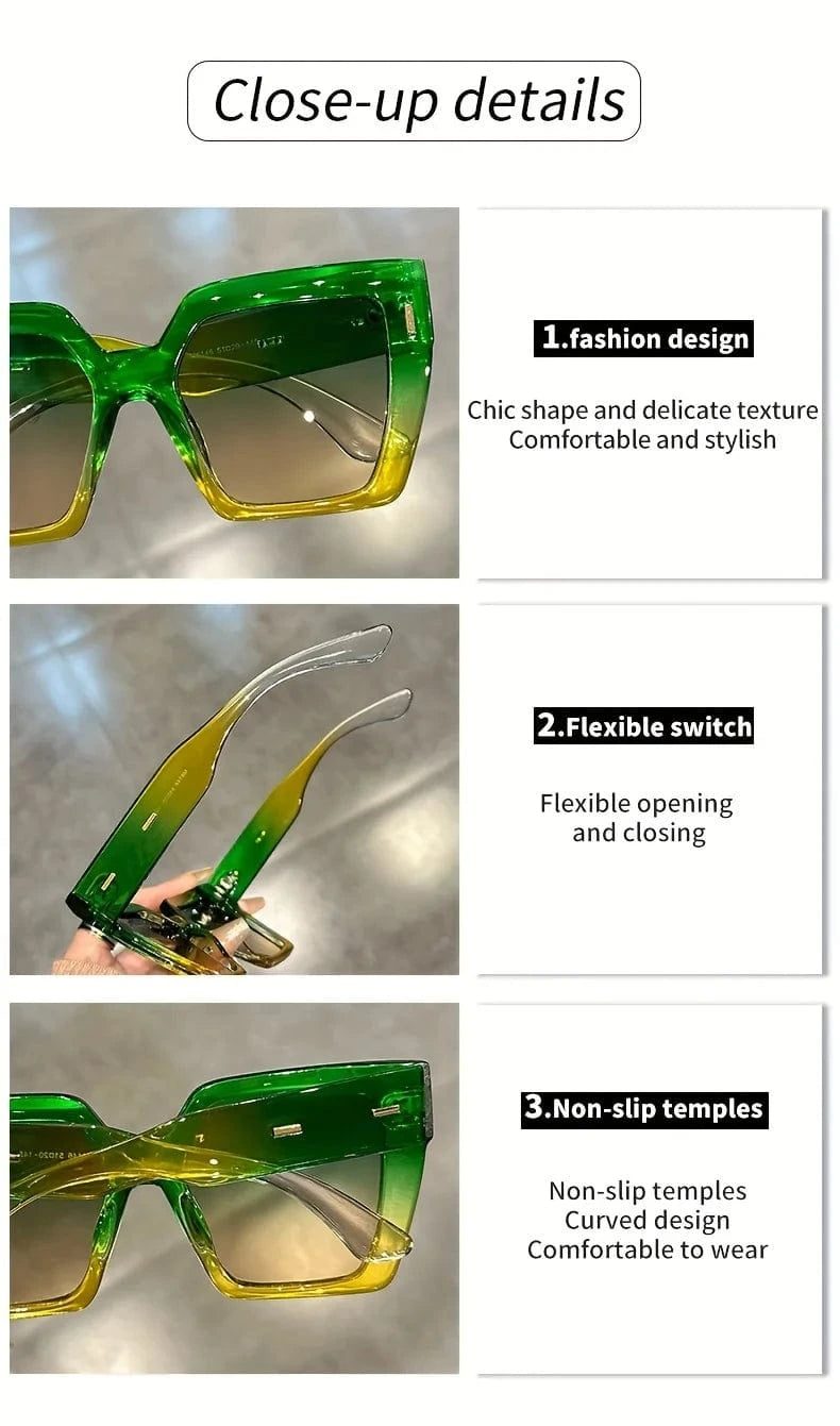 Gradient Fashion Sunglasses Large Square Rectangle Frame Anti-Reflective Lens Sport Eyewear Summer Beach Party Accessory