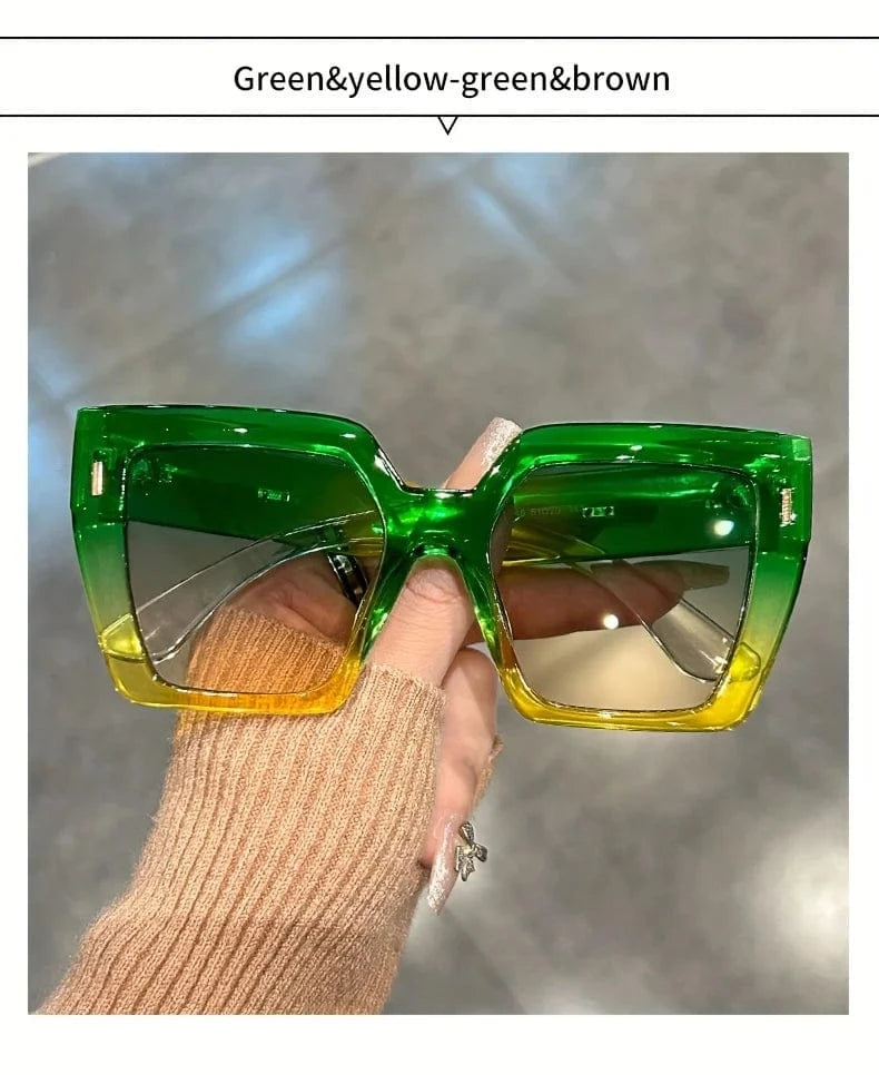 Gradient Fashion Sunglasses Large Square Rectangle Frame Anti-Reflective Lens Sport Eyewear Summer Beach Party Accessory