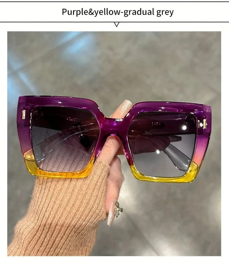 Gradient Fashion Sunglasses Large Square Rectangle Frame Anti-Reflective Lens Sport Eyewear Summer Beach Party Accessory