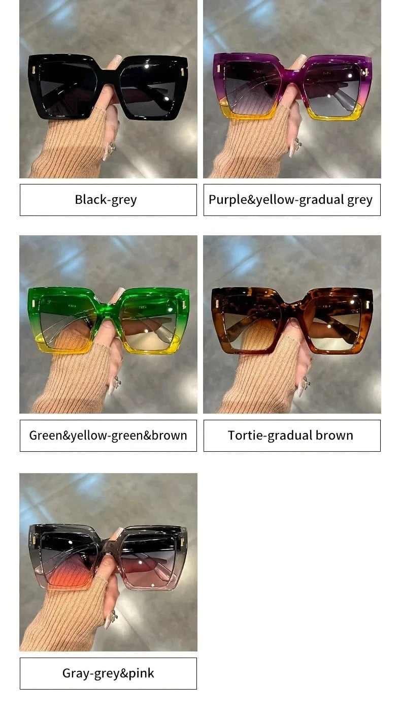 Gradient Fashion Sunglasses Large Square Rectangle Frame Anti-Reflective Lens Sport Eyewear Summer Beach Party Accessory