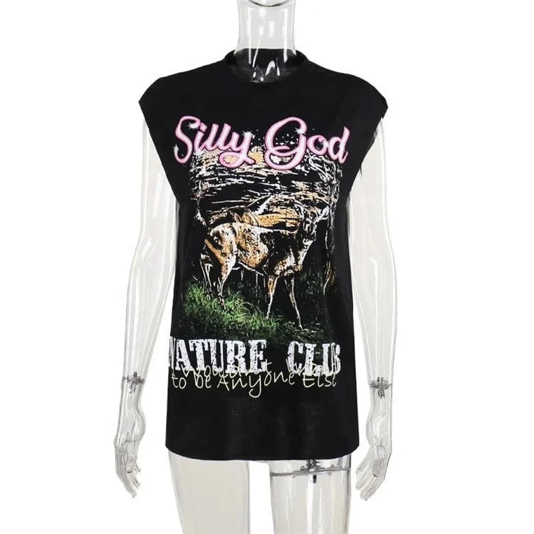 Graphic T Shirts Streetwear Womens Fashion Clothing Trends 2024 Summer Tops White Black Sleeveless Tees