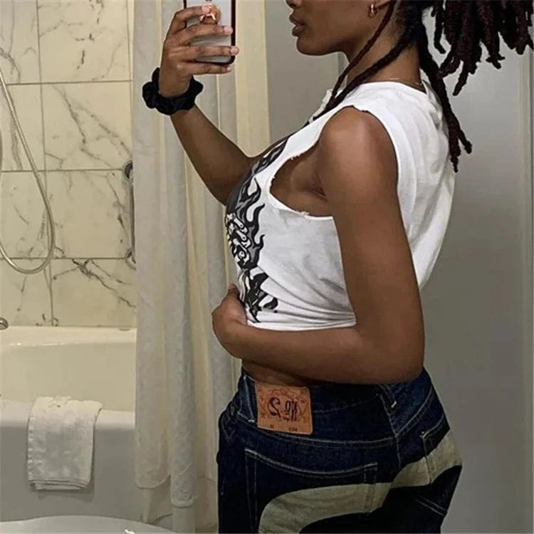 Graphic T Shirts Streetwear Womens Fashion Clothing Trends 2024 Summer Tops White Black Sleeveless Tees