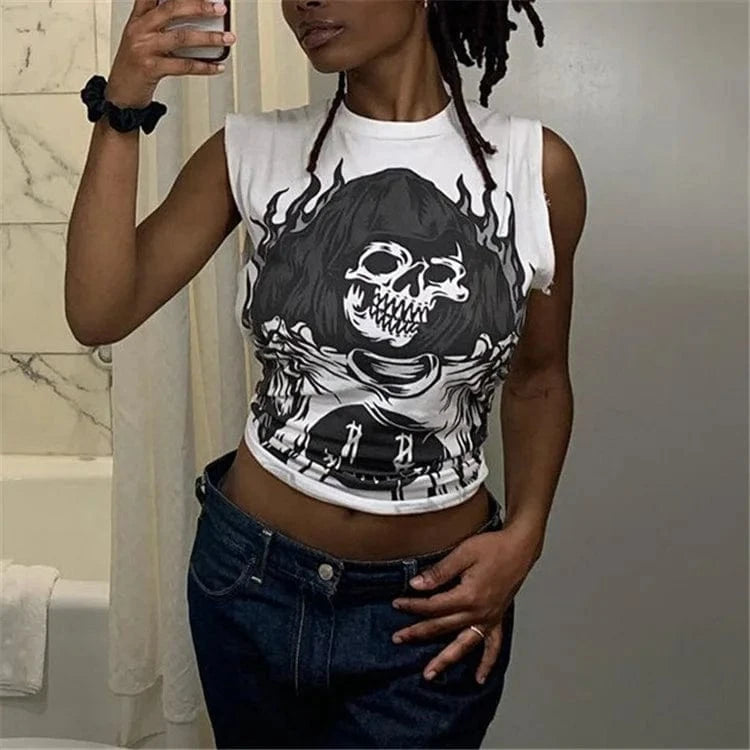 Graphic T Shirts Streetwear Womens Fashion Clothing Trends 2024 Summer Tops White Black Sleeveless Tees