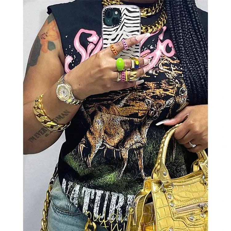 Graphic T Shirts Streetwear Womens Fashion Clothing Trends 2024 Summer Tops White Black Sleeveless Tees